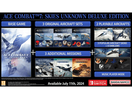 Jaquette du jeu Ace Combat 7 Deluxe Edition. Inclut le titre, des images d'avions et des infos de sortie.