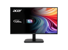 Charger l&#39;image dans la galerie, Écran Acer avec affichage coloré. Caractéristiques : taux de rafraîchissement de 120 Hz et résolution Full HD. Socle noir sur fond noir.
