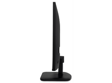 Charger l&#39;image dans la galerie, Vue latérale d&#39;un écran d&#39;ordinateur noir. L&#39;écran est fin, avec un pied en bas. Le fond est noir.
