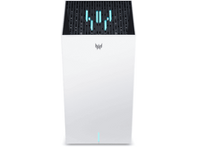 Charger l&#39;image dans la galerie, Tour d&#39;ordinateur blanche avec des lumières bleues en haut. Un logo est sur le devant.
