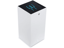 Charger l&#39;image dans la galerie, Une tour PC de jeu rectangulaire blanche avec des lumières bleues en haut.
