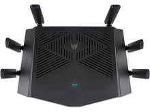 Charger l&#39;image dans la galerie, Routeur noir avec antennes. Il possède six antennes et un logo. Il est posé sur un fond blanc.
