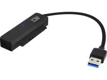 Charger l&#39;image dans la galerie, Un adaptateur ACT SATA vers USB noir avec une lumière bleue, connecté à un câble USB.
