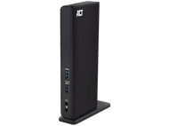 Appareil ACT noir avec ports USB et audio, debout.