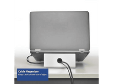 Charger l&#39;image dans la galerie, Un ordinateur portable avec un organisateur de câbles. L&#39;organisateur est blanc et range les câbles.
