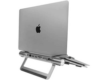 Charger l&#39;image dans la galerie, Un ordinateur portable argenté sur un support.
