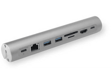 Charger l&#39;image dans la galerie, Hub USB-C cylindrique argenté avec plusieurs ports.
