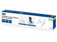 Charger l&#39;image dans la galerie, Une longue boîte avec un support pour ordinateur portable à l&#39;intérieur, la boîte est bleue et blanche.
