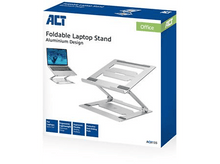 Charger l&#39;image dans la galerie, Une boîte blanche et bleue présente un support pliable pour ordinateur portable.
