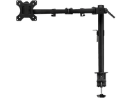 Un bras de moniteur noir pour monter un moniteur. Isolé sur fond noir.