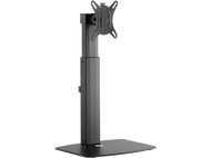 Un support d'écran noir avec une base carrée et un support pour fixer un écran.