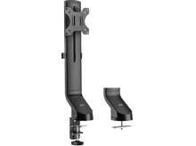 Charger l&#39;image dans la galerie, Support de bras de moniteur noir avec support vertical et un support plus petit sur fond blanc.
