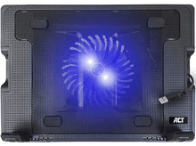 Charger l&#39;image dans la galerie, Refroidisseur d&#39;ordinateur portable noir avec surface en maille et ventilateur LED bleu.
