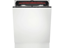 Charger l&#39;image dans la galerie, Lave-vaisselle AEG blanc avec porte ouverte, intérieur rouge.
