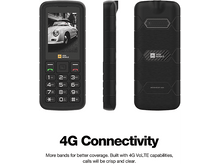 Charger l&#39;image dans la galerie, Téléphone robuste noir avec trois vues et texte de connectivité 4G en dessous, fond blanc.
