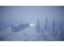 Charger l&#39;image dans la galerie, Semi-remorque roulant sur une route enneigée, forêt enneigée.
