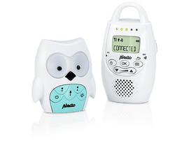 Babyphone blanc en forme de hibou et récepteur assorti avec écran. Statut connecté.