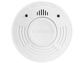 Détecteur de fumée blanc avec texte : Test/Hush, Tourner pour retirer et Tourner pour serrer.