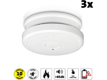 Charger l&#39;image dans la galerie, Trois détecteurs de fumée blancs avec icônes: batterie, silence, feu, son, test.
