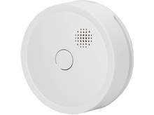 Charger l&#39;image dans la galerie, Détecteur de fumée blanc. Forme ronde avec bouton central et trous pour le haut-parleur.
