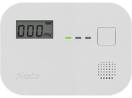 Détecteur de monoxyde de carbone blanc avec affichage, indicateurs d'alimentation, défaut et alarme.