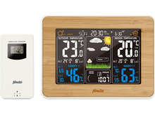 Charger l&#39;image dans la galerie, Station météo numérique. Affiche la température extérieure et intérieure, l&#39;humidité et la phase lunaire. Cadre en bois.
