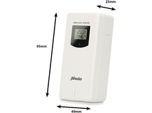 Charger l&#39;image dans la galerie, Un capteur sans fil blanc avec un affichage. Il affiche la température et l&#39;humidité. Flèches dimensions.
