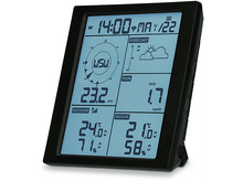 Charger l&#39;image dans la galerie, Station météo numérique affichant l&#39;heure, les prévisions, la vitesse du vent, la pluie et la température.
