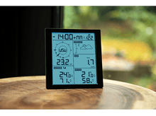 Charger l&#39;image dans la galerie, Station météo affichant la date, l&#39;heure, les prévisions, la température extérieure et intérieure et l&#39;humidité.
