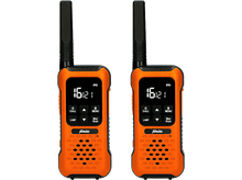 Charger l&#39;image dans la galerie, Deux talkies-walkies Alecto oranges avec des antennes noires. Chacun a un écran et plusieurs boutons.
