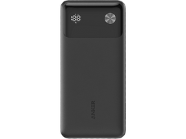 Batterie externe noire Anker. Elle a un écran et un bouton d