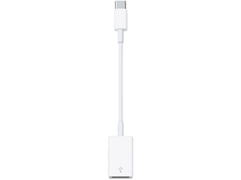 Un adaptateur USB-C vers USB blanc. USB-C en haut, USB-A en bas. Fond noir.
