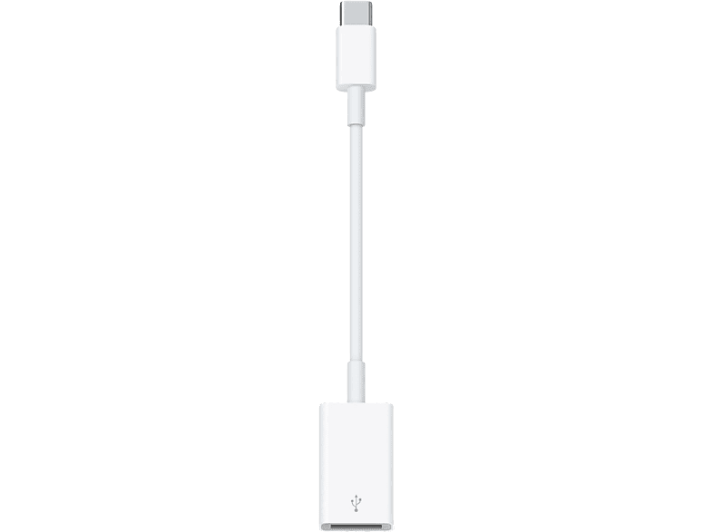 Un câble adaptateur USB-C vers Lightning blanc, avec un connecteur blanc à chaque extrémité.