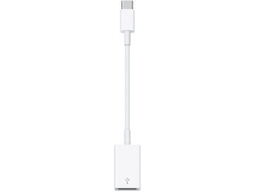 Un câble adaptateur USB-C vers Lightning blanc, avec un connecteur blanc à chaque extrémité.