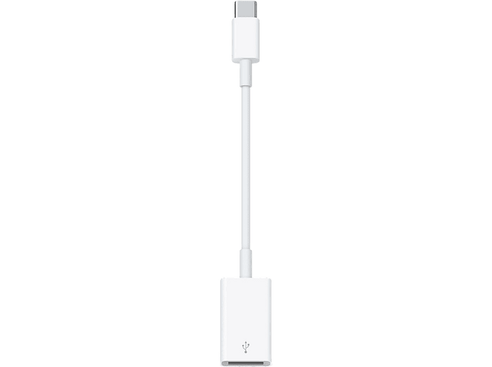 Un câble adaptateur USB-C vers Lightning blanc, avec un connecteur blanc à chaque extrémité.