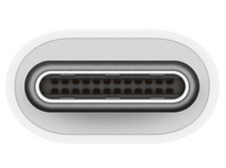 Gros plan sur un connecteur USB-C, coque extérieure blanche avec broches internes noires.