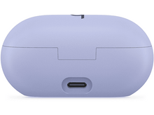 Charger l&#39;image dans la galerie, Étui de chargement d&#39;écouteurs violet clair. L&#39;étui est ovale et possède un port USB-C. Le dessus a un logo.
