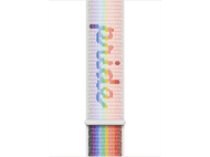 Bracelet Apple Watch arc-en-ciel avec texte Pride. Design coloré. Attache blanche.