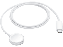 Charger l&#39;image dans la galerie, Câble de charge blanc pour Apple Watch. Base de charge circulaire et connecteur USB-C.
