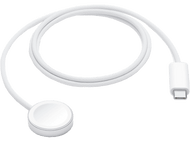 Câble de charge blanc pour Apple Watch. Base de charge circulaire et connecteur USB-C.