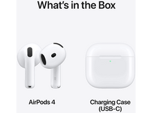 Charger l&#39;image dans la galerie, AirPods 4 et étui de chargement sur fond blanc.
