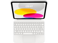 Tablette avec clavier attaché. L'écran affiche la date et l'heure sur fond coloré.