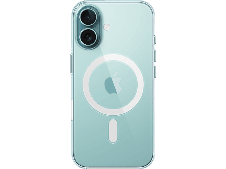 Coque transparente pour iPhone avec une teinte bleue. Possède des lentilles de caméra.