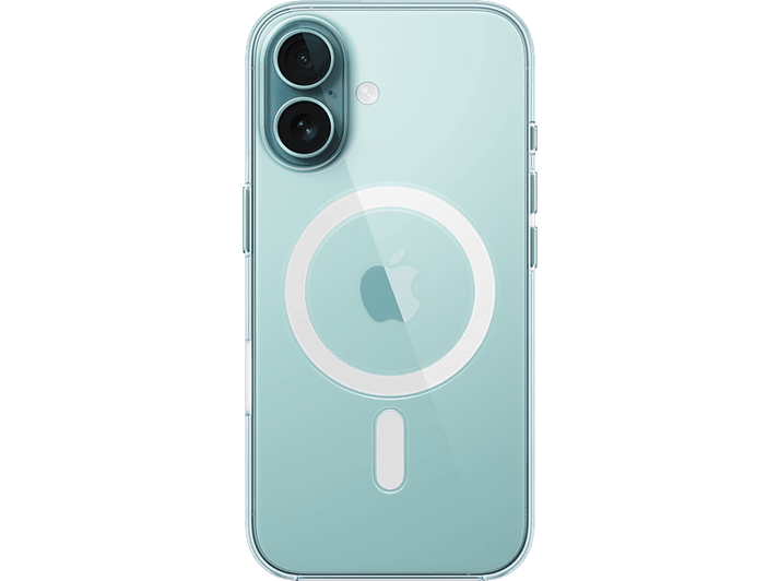 Coque transparente pour iPhone avec une teinte bleue. Possède des lentilles de caméra.