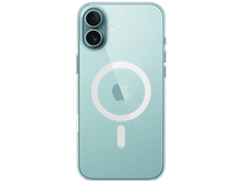 Charger l'image dans la galerie, Une coque de téléphone transparente avec une teinte bleue, montrant l'arrière d'un téléphone et un cercle MagSafe.
