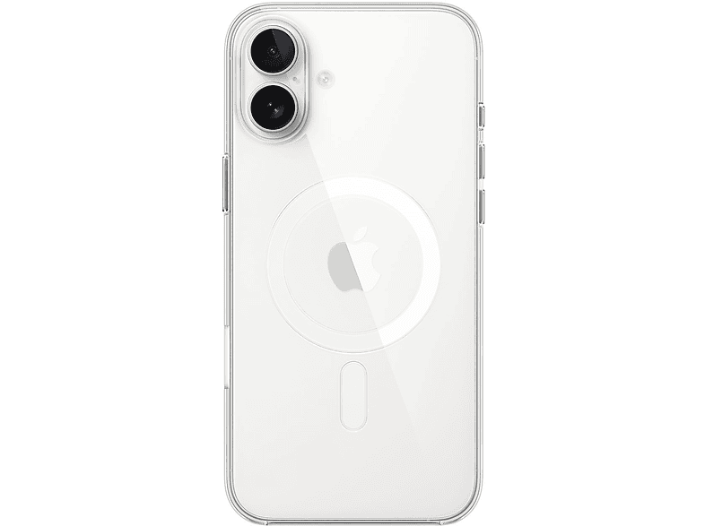 Coque transparente pour iPhone avec logo Apple et objectifs photo. Dos du téléphone visible.