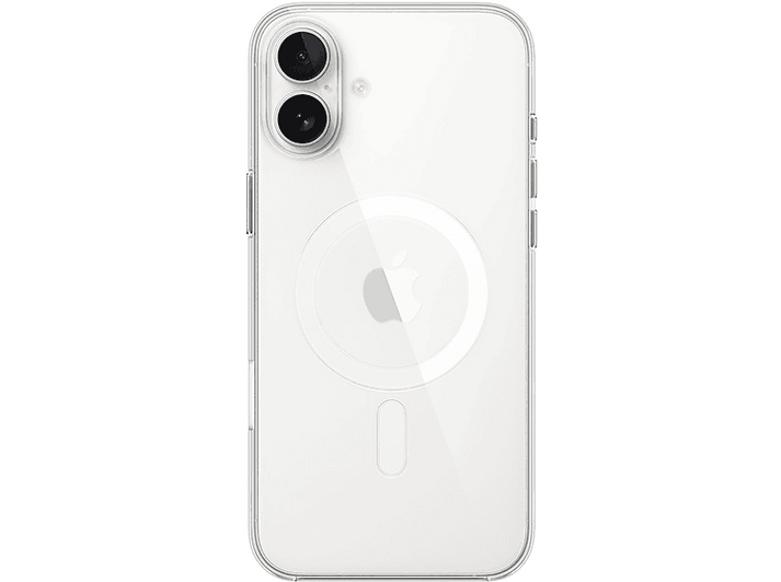 Coque transparente pour iPhone avec logo Apple et objectifs photo. Dos du téléphone visible.