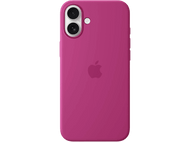 Coque d'iPhone rose avec deux objectifs et logo Apple. Fond noir.