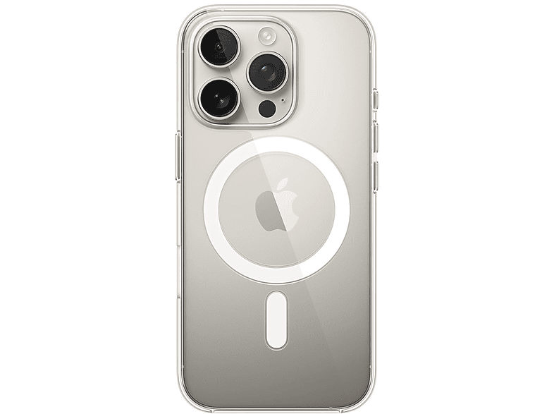 Coque de téléphone transparente avec trois objectifs d'appareil photo et un logo Apple.