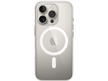 Coque de téléphone transparente avec trois objectifs d'appareil photo et un logo Apple.